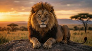Majestic Lion at Sunset