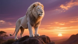 Majestic White Lion at Sunset
