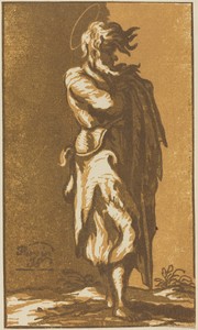 Male Saint Standing with Folded Arms, Facing to the Right