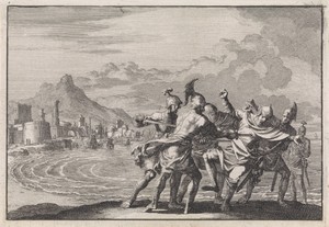Malichus aan het strand door een viertal krijgslieden gedood