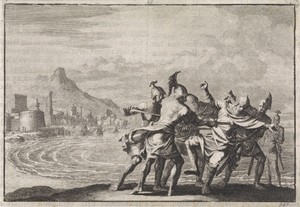 Malichus aan het strand door een viertal krijgslieden gedood