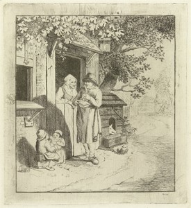 Man aan de deur van een herberg
