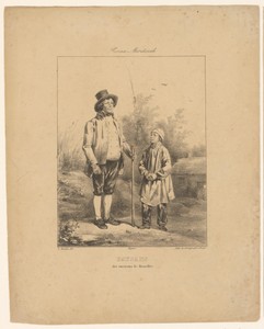 Man en jongen staand in een landschap