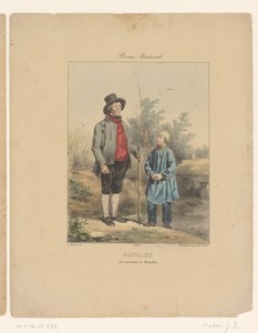 Man en jongen staand in een landschap