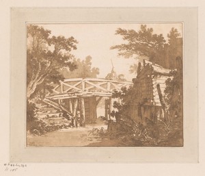 Man en kind met hengel op een brug
