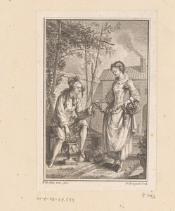 Man en vrouw met een bloemenguirlande