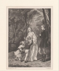 Man en vrouw met twee kinderen in een landschap