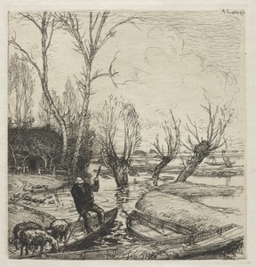 [Man in a Boat with Three Sheep]