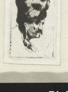 Man in a square cap, in profile right