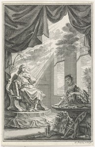 Man in een interieur beschenen door een hemels licht