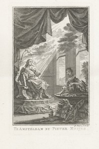 Man in een interieur beschenen door een hemels licht