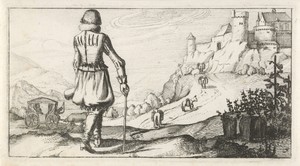 Man in wambuis in een berglandschap