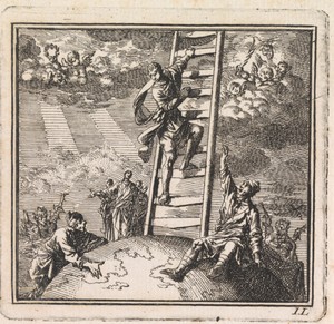 Man klimt via een ladder naar de hemel