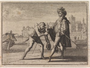 Man kust de hand van een edelman op een kade