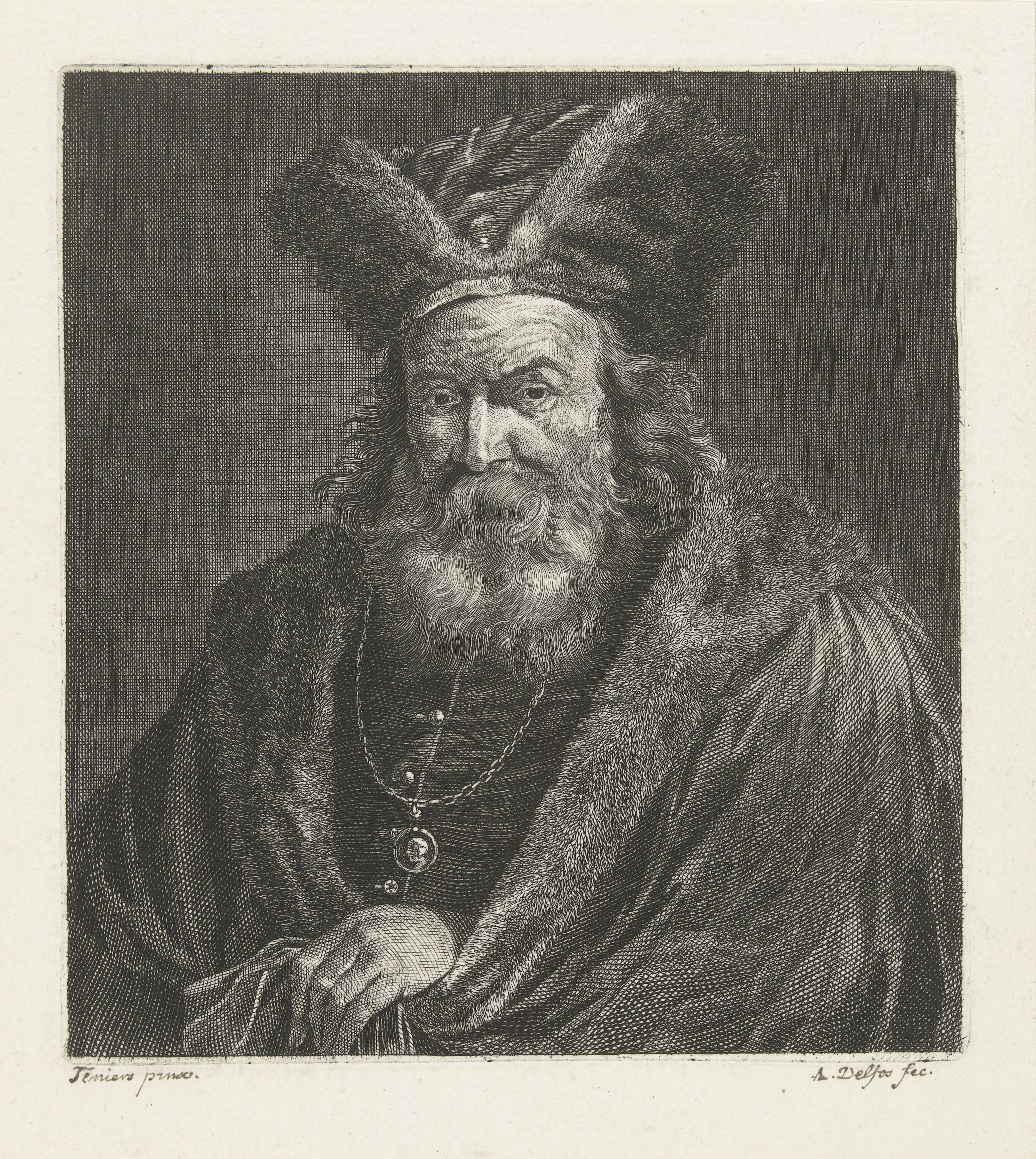 Man met baard en bontmuts by Abraham Delfos