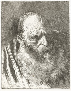 Man met baard in gestreepte mantel