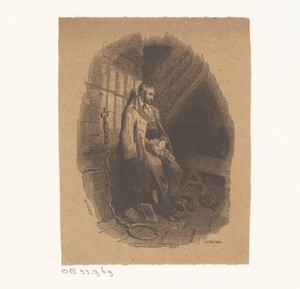 Man met boeken gevangen in een kerker