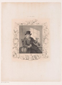 Man met glas en pijp naast vat