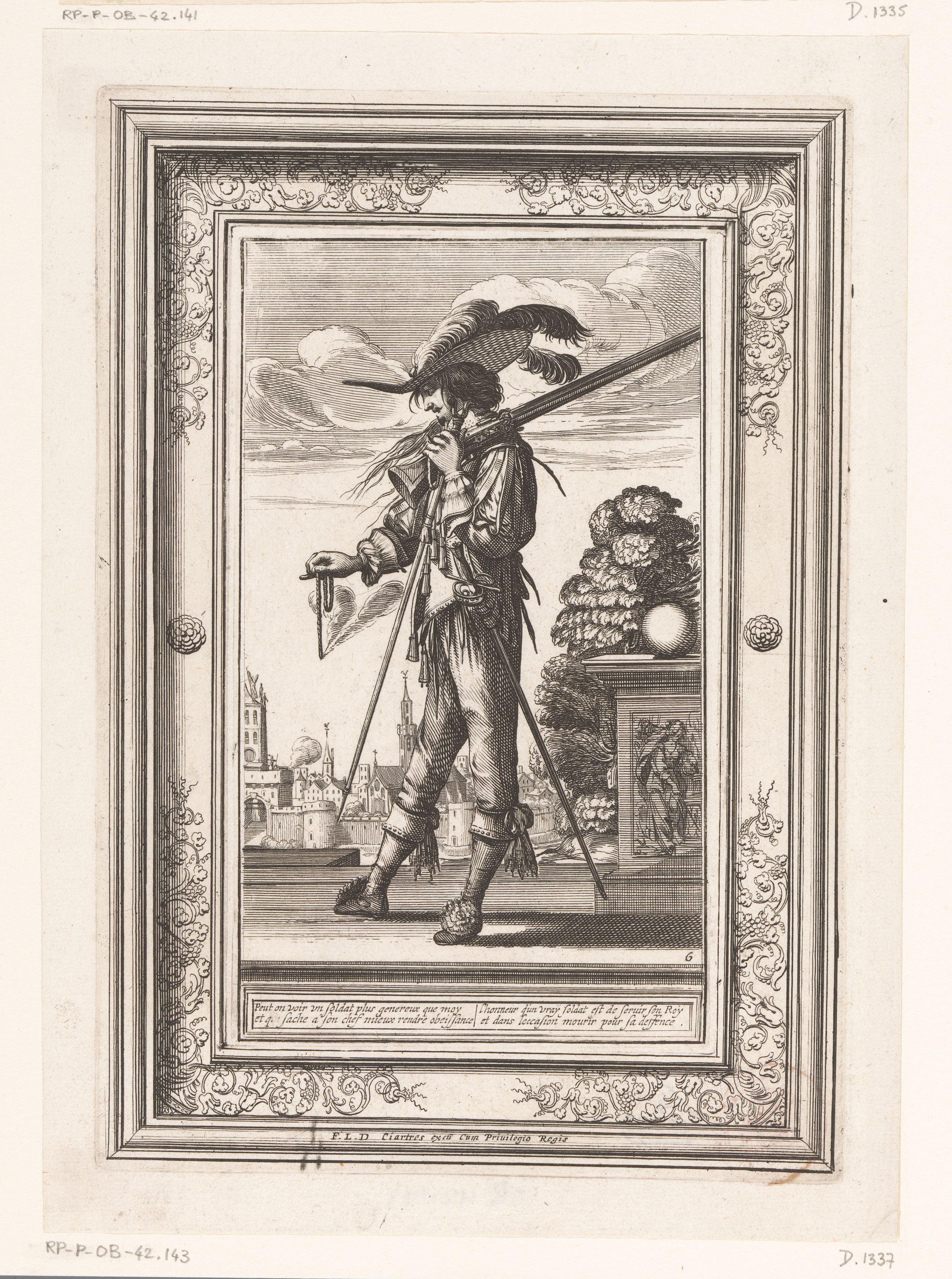 Man met haakbus op wacht, gekleed volgens de mode van ca. 1630 by Abraham Bosse
