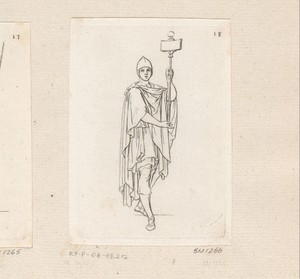 Man met helm en veldteken