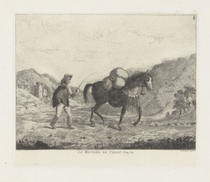 Man met paard in heuvellandschap