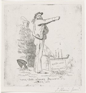 Man met uitgestrekte arm
