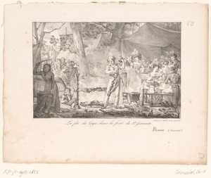 Man rijgt vlees aan het spit tijdens het Fête des Loges