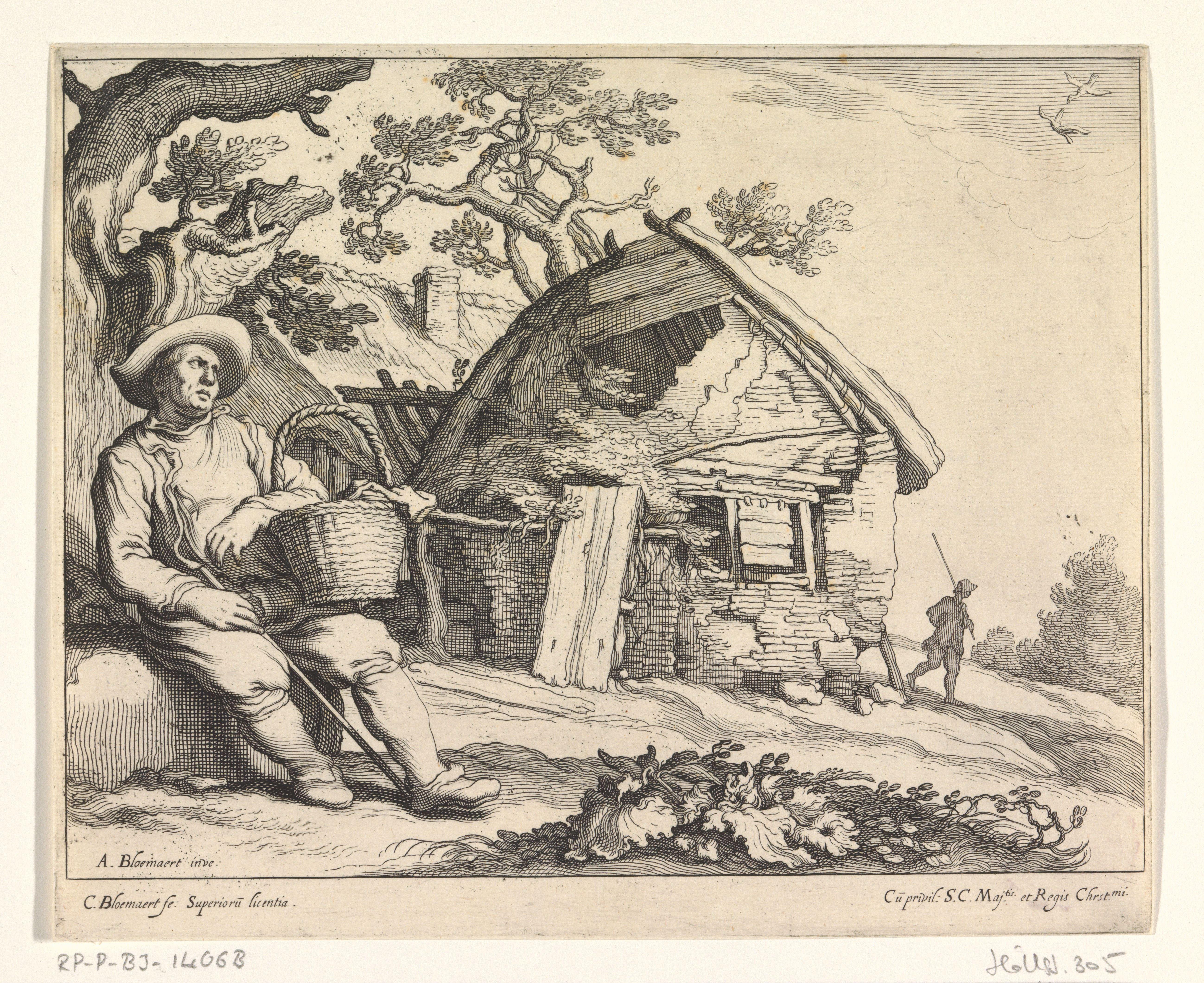 Man voor een boerenhut by Cornelis Bloemaert (II)