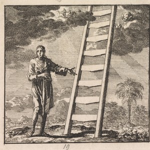 Man wijst op een ladder die tot in de hemel reikt