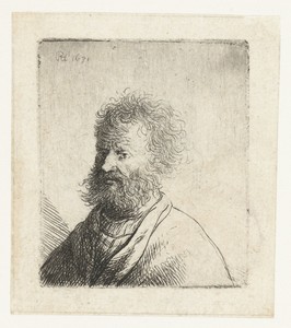 Man with square beard and curly hair: bust