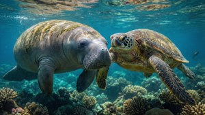 Manatee and Sea Turtle
