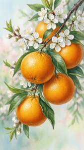 Mandarins and Blossoms