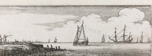 Mannen aan wal wijzend naar schepen op het water