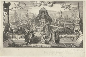 Mannen en vrouwen kijken in de geopende graftombes van historische personen