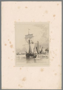 Mannen laden de vracht van een zeilschip in de haven van Great Yarmouth