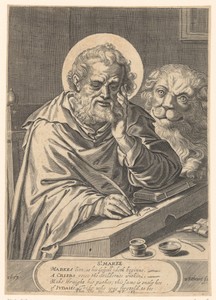 Marcus de Evangelist schrijvend aan een bureau