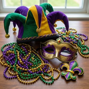 Mardi Gras Accessories Flat Lay