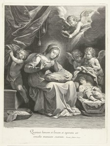 Maria en Christus als kind met vier engelen