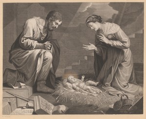 Maria en Jozef in aanbidding voor het Christuskind