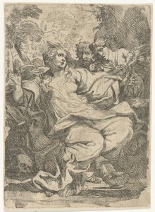 Maria Magdalena met crucifix en twee engelen
