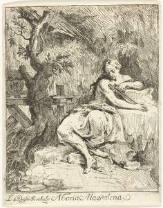 Maria Magdalena met crucifix in grot