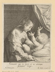 Maria met Christuskind op een kussen