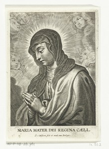 Maria met gevouwen handen, omringd door cherubijntjes