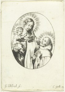 Maria met kind aanbeden door een geestelijke