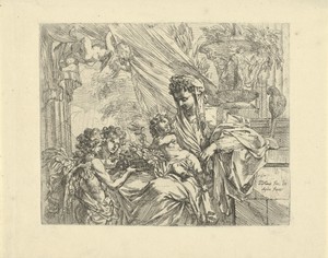 Maria met Kind aanbeden door engelen