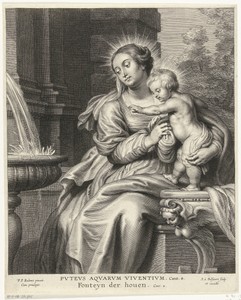 Maria met kind bij een fontein