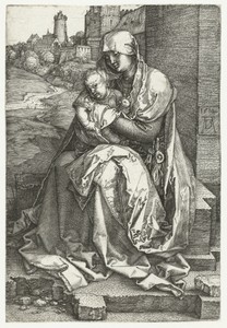 Maria met kind bij een muur