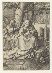 Maria met kind, een engel en een jongen