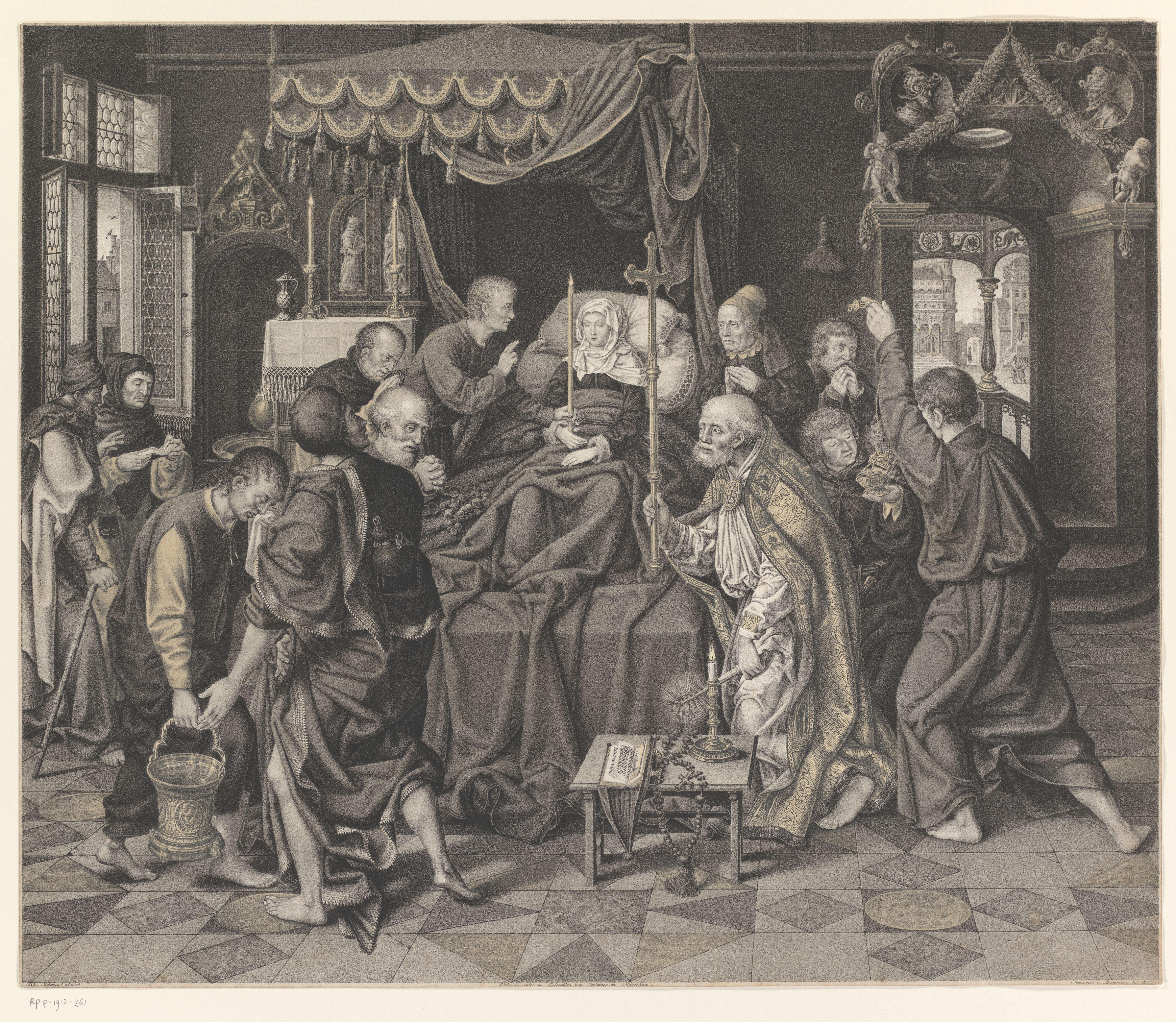 Maria op haar sterfbed omringd door apostelen by Johann Nepomuk Strixner