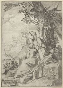 Maria zoogt het Christuskind in een landschap